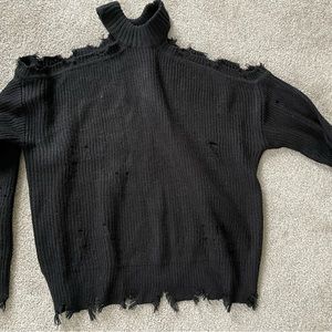 Daytrip black destroyed cold shoulder sweater L